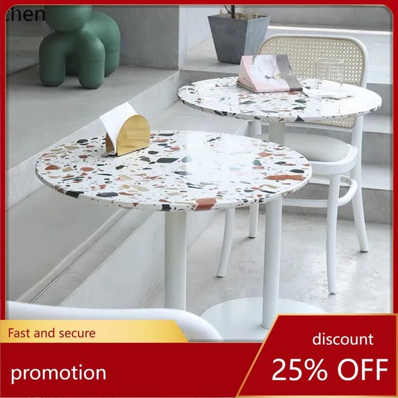 HXL Milk Tea Shop Terrazzo Coffee Table and Chair Set for Negotiation Round Dining Table