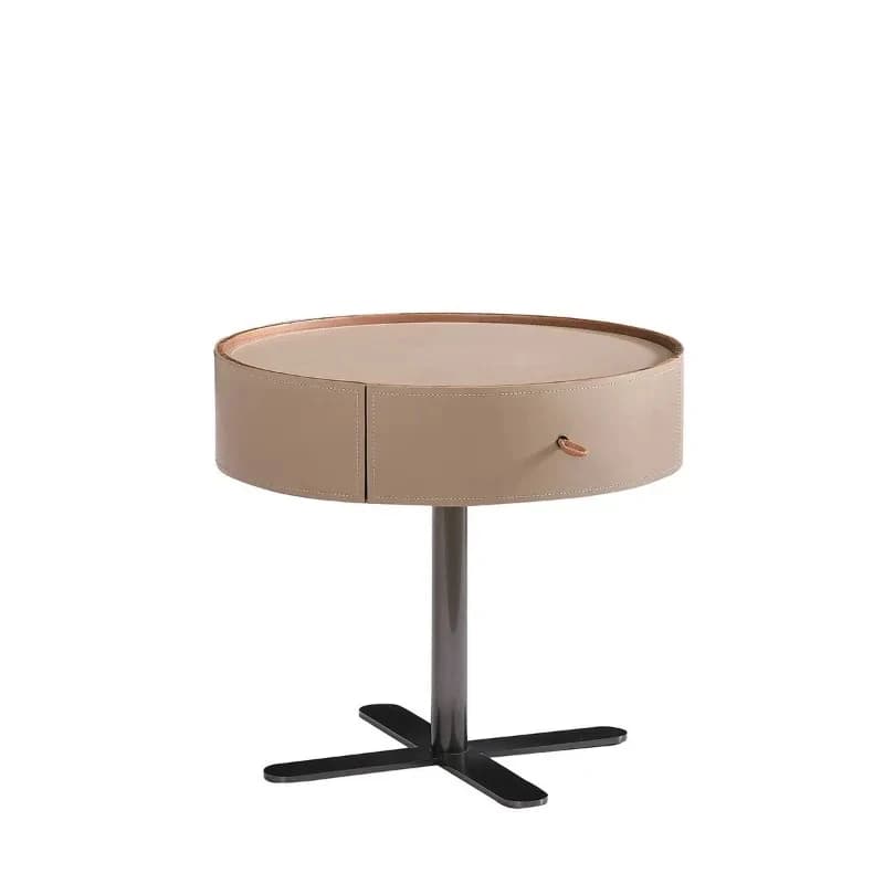 Italian minimalist leather round solid wood bedside cinet light bedroom small side few high-end
