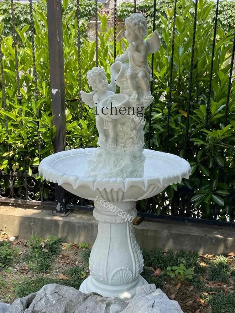 TQH6.8 Outdoor, Garden Sandstone Flowing Water Sculpture Large Ornament European Landscaping Ornament