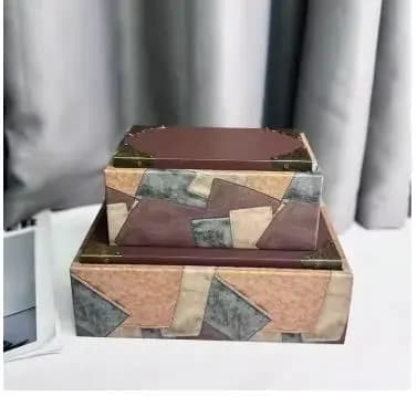 Leather Decorative Box Splicing Geometric Jewelry Box Rectangular Storage Box Dressing Table Desk Decoration Home Storage Boxes