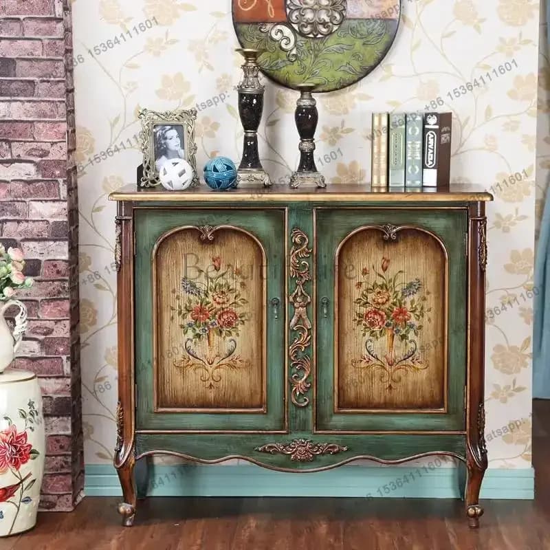 LJY Nordic Japanese Living Room Cabinets Green Classic Solid Wood Living Room Cabinets Storage Vintage Armoire Rangement Furnitu