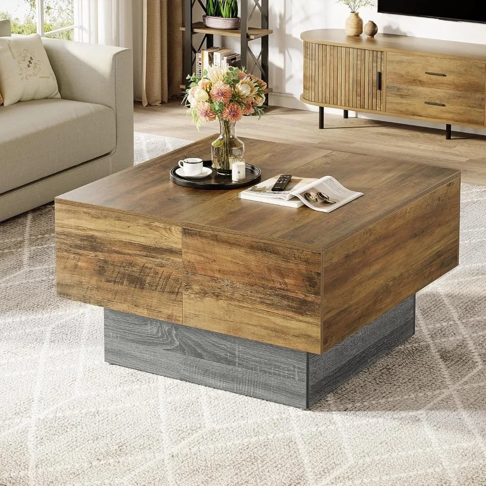 Z 47.2" Large Lift Top Coffee Table Charging Station LED Modern High Glossy Center Table With Hidden Compartment Storage WhiteZ