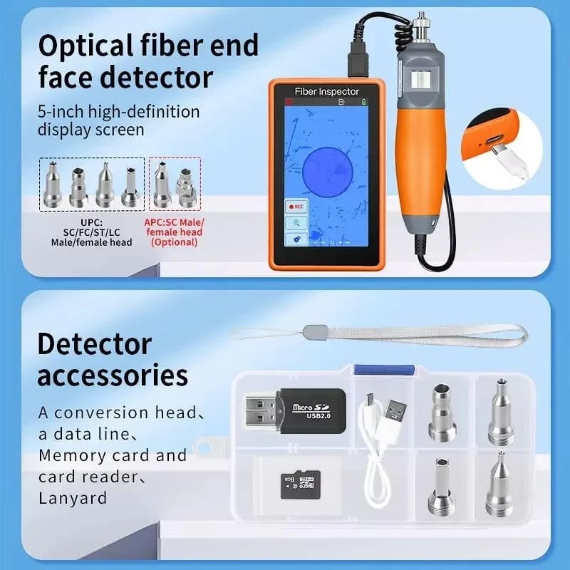 Fiber Optic Cleaner Set with End Face Detector Inspection Probe 1.25/2.5mm Cleaning Pen One Click Fiber Cleaning Tool Kit