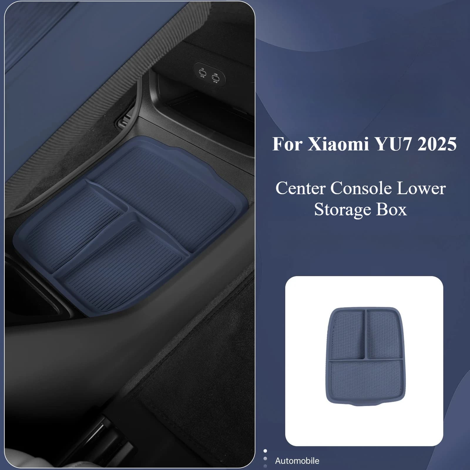 Car Center Console Lower Storage Box Silicone Pad Waterproof Anti-scratch Organzier Tray Car Accessories For Xiaomi YU7 2025