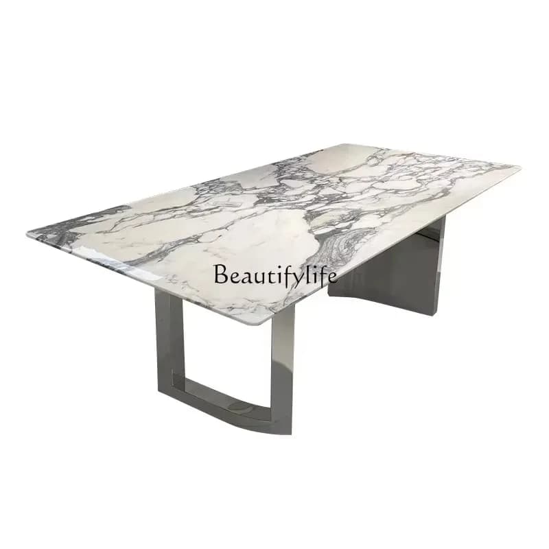 New style New French white imported natural marble dining table simple high-end light luxury large flower white luxury stone din