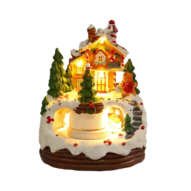 *uu. Luminous Music House Ornament New Music Box Night Light Cabin Christmas Gift Ornament