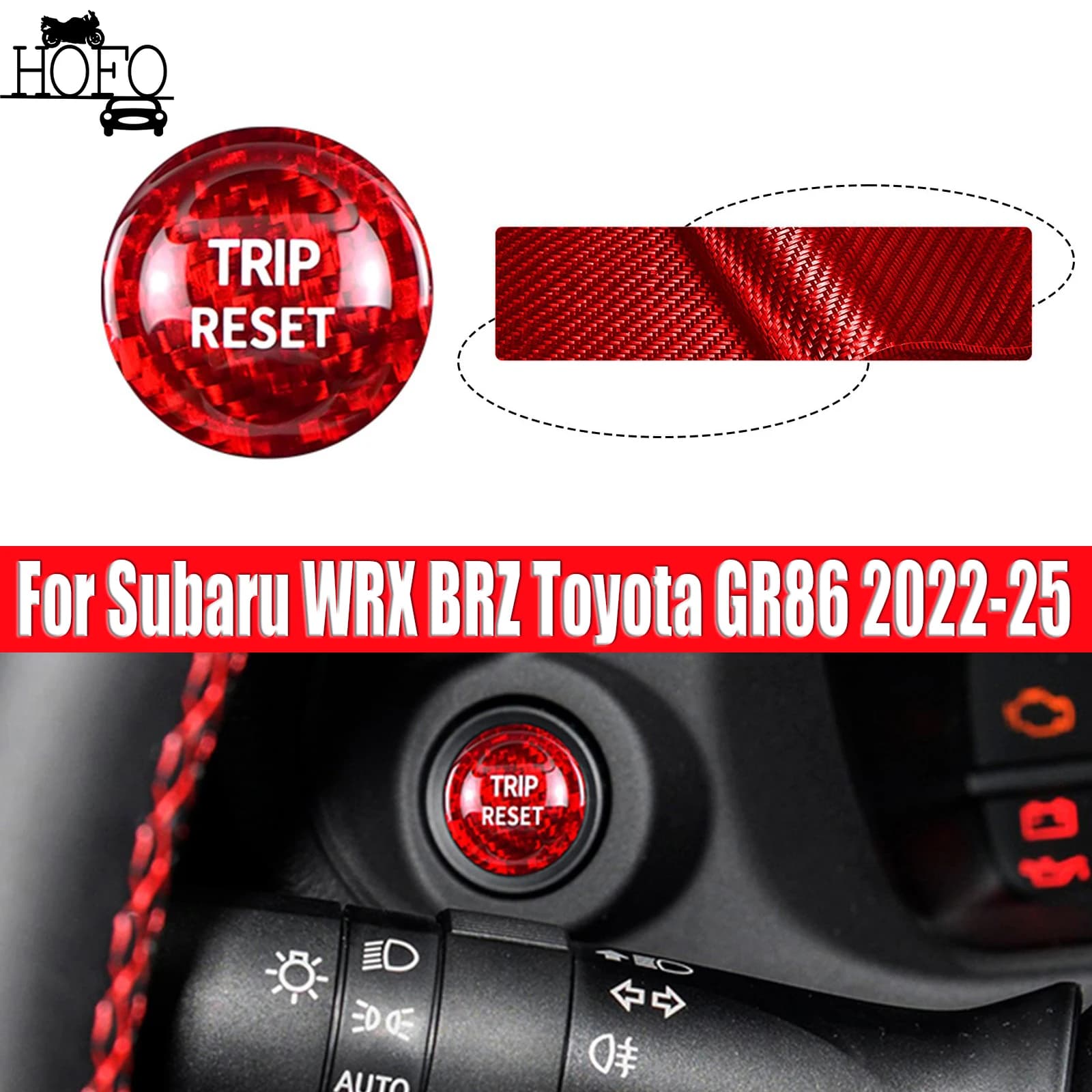 For Subaru WRX BRZ Toyota GR86 2022-25 Red Carbon Fiber Trip Reset Button Cover