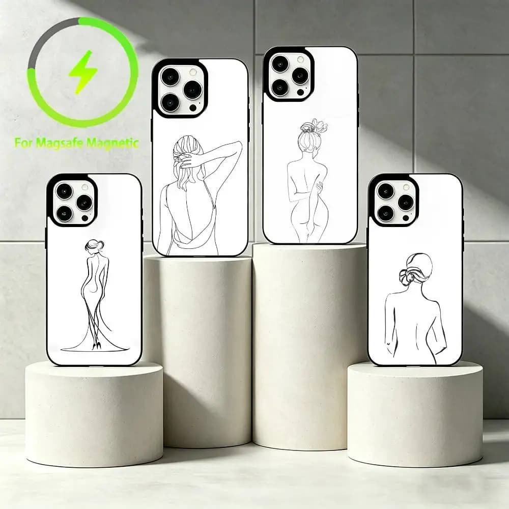 S-Sexy lines Phone Case For iPhone 17 16 15 14 13 12 Pro Max Plus for Mirror Wireless Magnetic Cover