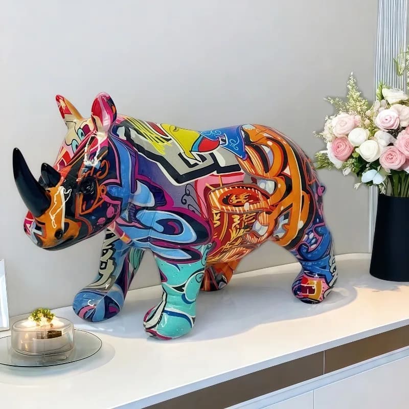 Rhinoceros Statue Creative Graffiti, Home Decoration Horse Art Desktop Decoration Sculpture, Interior Decoration Crafts