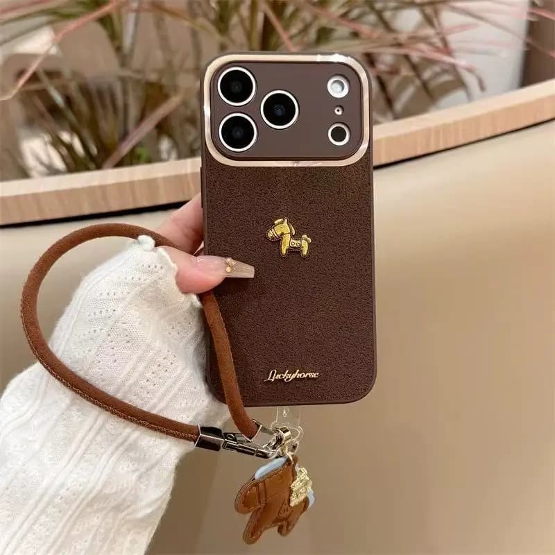 New Year's retro brown three-dimensional pony lanyard for iPhone17promax Apple 16 mobile phone case 15 New 14