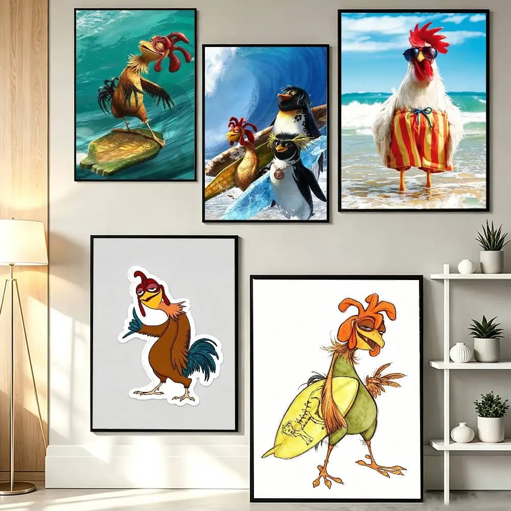 Funny Surf Chicken J-Joe  Poster HD Self Adhesive Waterproof Wall Art Ideal for Home Office Dorm Gift