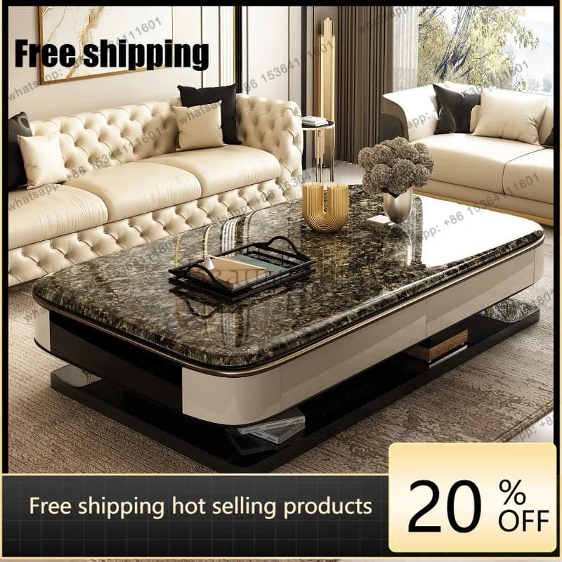 YJ modern minimalist 50cm heightened coffee table premium sense 2026 new microcrystalline stone double-layer large coffee table