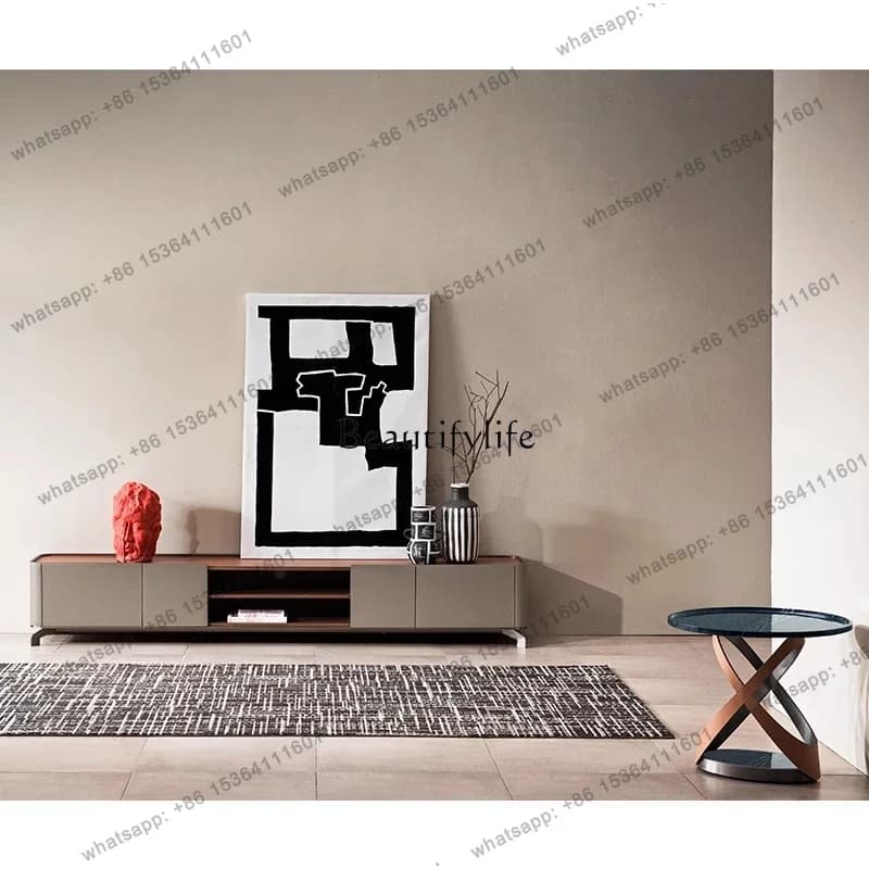 Customizable  Minimalist TV Cabinet Saddle Leather Living Room Household High-end Stainless Steel High-end Video Cabi