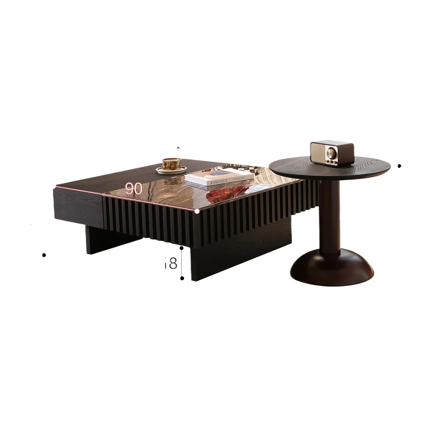 LMM antique coffee table natural luxury stone countertop movable side table combination light luxury retro