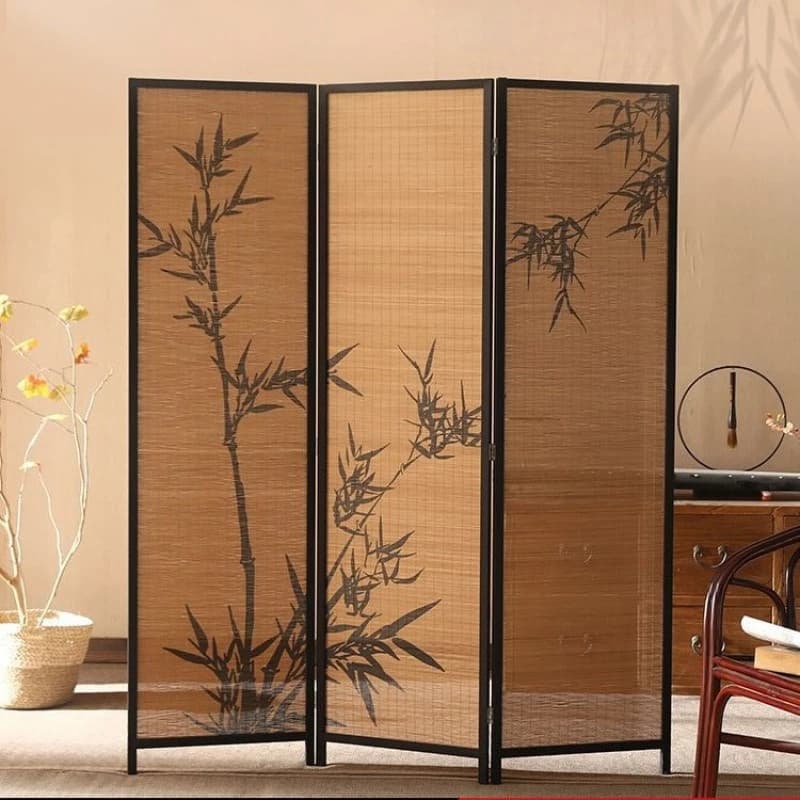 New Chinese screen bamboo pattern aesthetics teahouse partition bamboo weaving living room enclosure