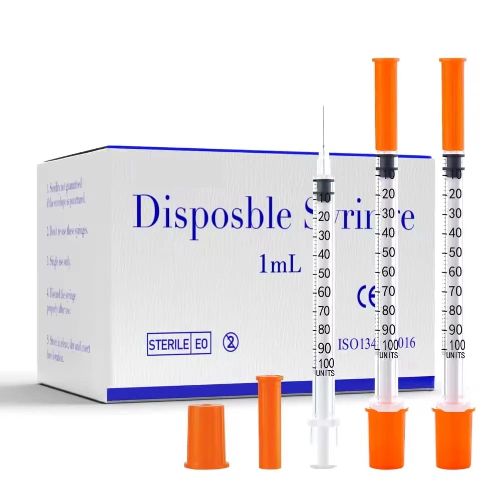 100pcs 1ml/cc 30G 8mm Disposable Sterile Orange Insulin Syringe With 5/16" Needle Individually Packed for Feeding Pets