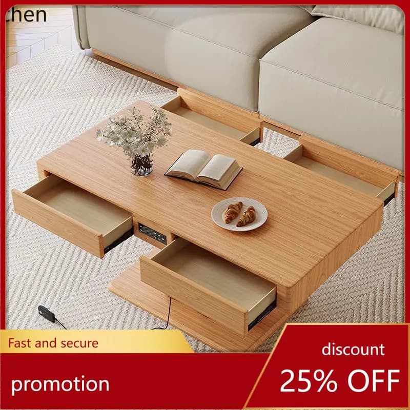 HXL Solid Wood Multifunctional Adjustable Coffee Table Dining Table Heating Rock Board Coffee Table