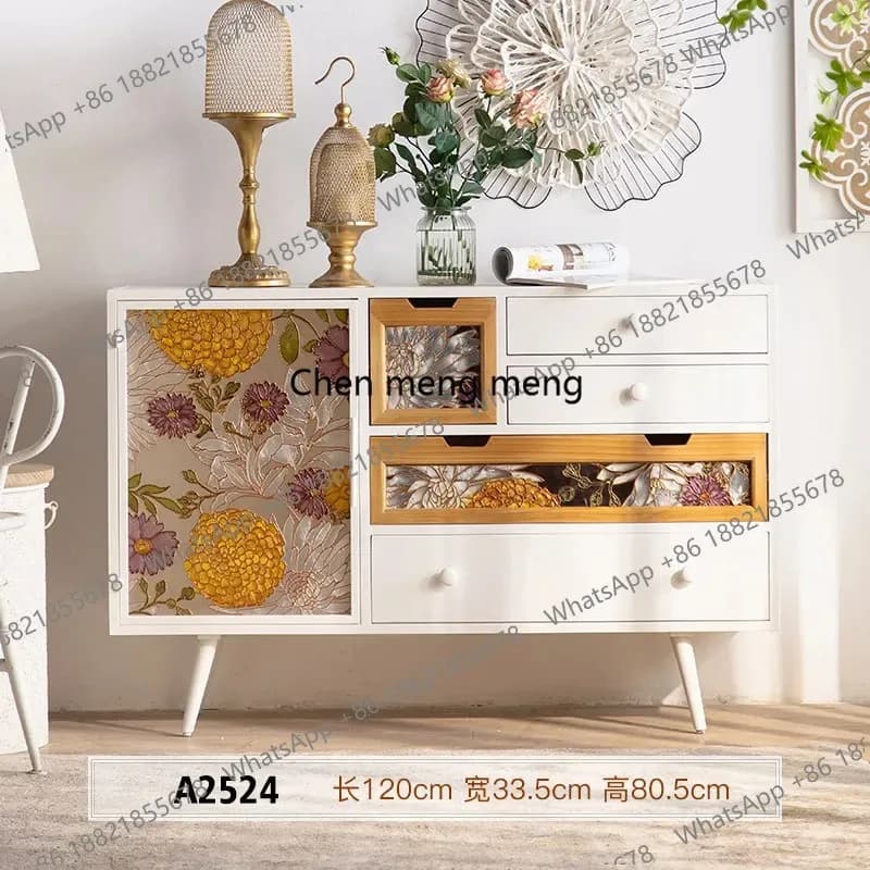 RR 5-tier Wooden French Cabinets Retro Glass Door Modern Cabinet Shelf Organizer Cabinets Bedroom Luxury Living Room Furnitures
