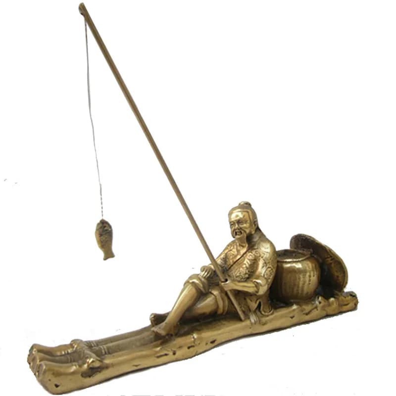 Pure copper Jiang Taigong fishing statue, metal craft ornament, business gift, home decoration