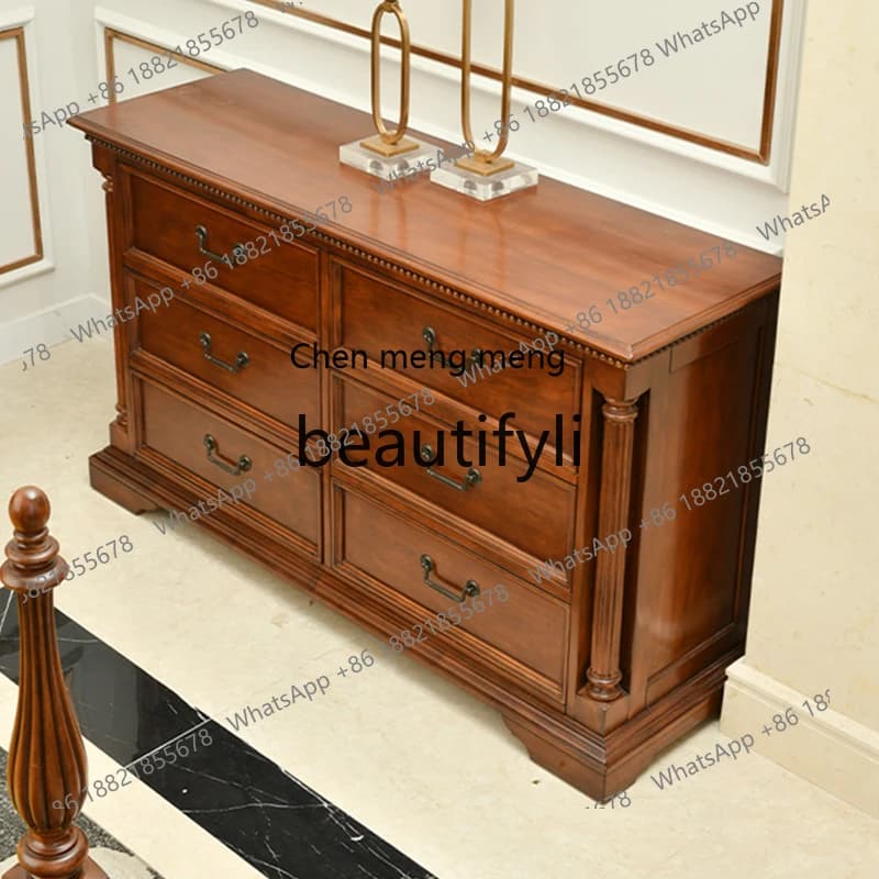 X Vintage Solid Wood Dressing Table Luxury Storage Six-Drawer Cabinet for Small Home Use