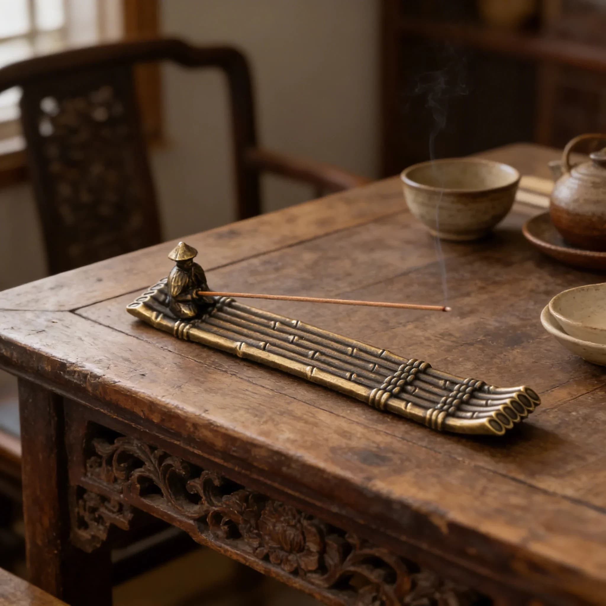 Creative Incense Holder Incense Holder Boat Old Men Fishing Japanese Style Incense Stick Burner Aromatherapy Ornament Home Decor