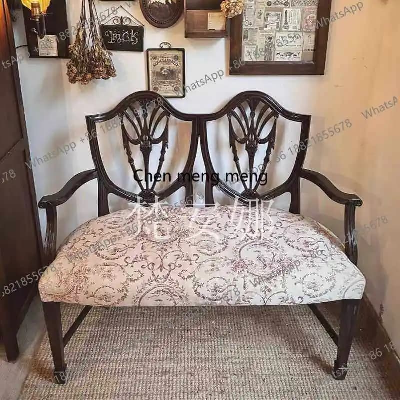 American retro solid wood carved sofa, French design, double chair, model room, photo studio furniture, high-end customization