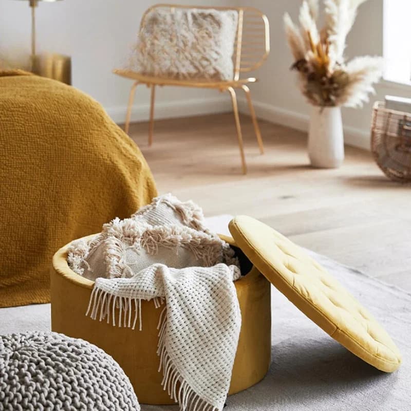 Modern Minimalist Sofa Footstool Living Room Bedroom Comfortable Velvet Round Sofa Stool Internet Celebrity Storage Stool