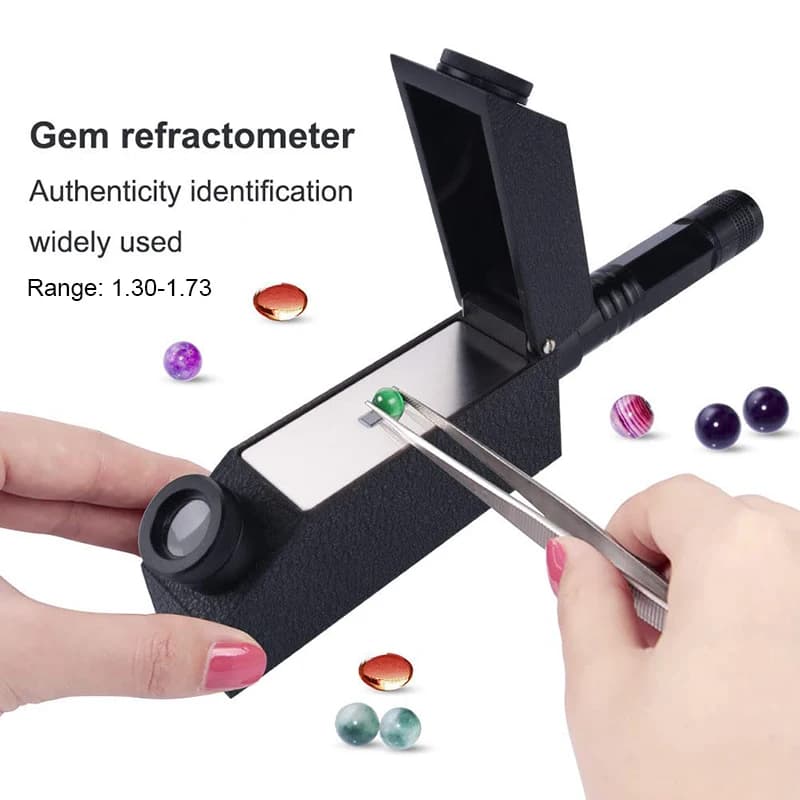Professional 1.30-1.73 Gemstone Refractometer Jewelry Emerald Zircon Testing Tool LED Flashlight Double Refractometer