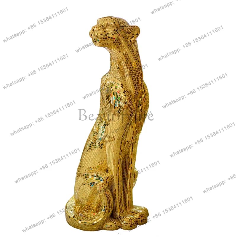 Mosaic Big Leopard High-end Gold Exhibition Money Leopard Hotel Entrance Aisle Lobby Large Height 150cm