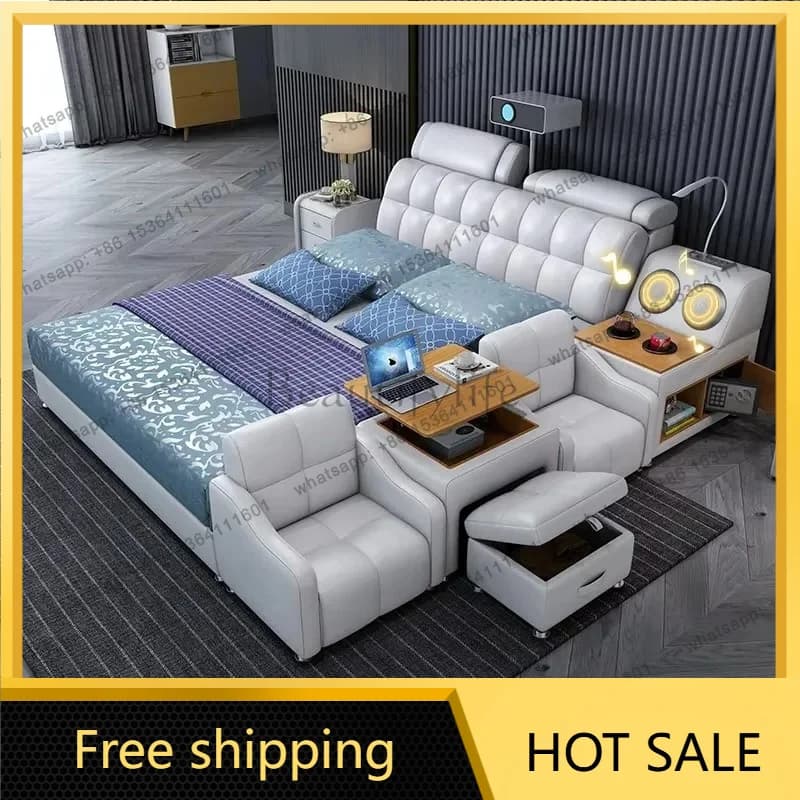 FG Luxury Comforter Multi Functional Bed Adult Large Storage Headboards Double Bed Monster King Size Lozko Sypialniane Furniture