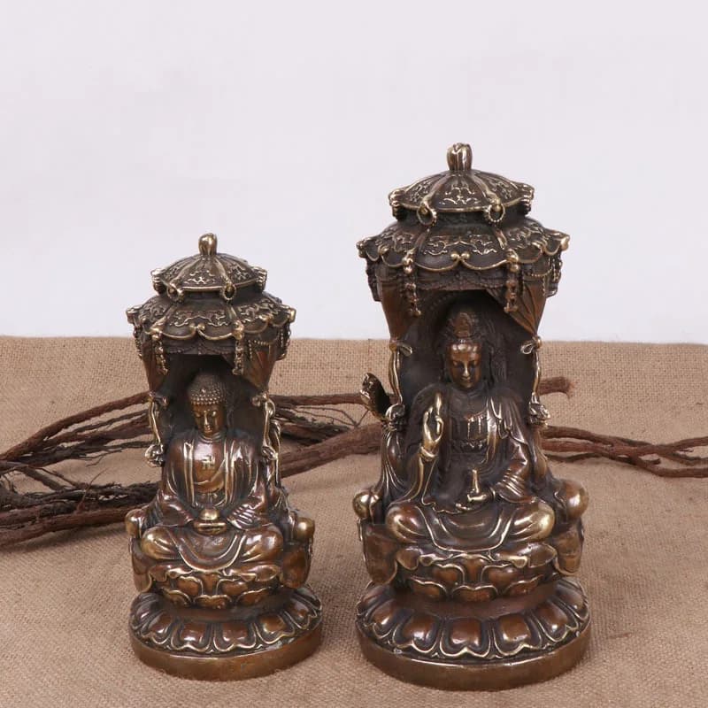 Bronze -Faced Buddha, Western Three Saints, Finish, Antique Ornament for Collection