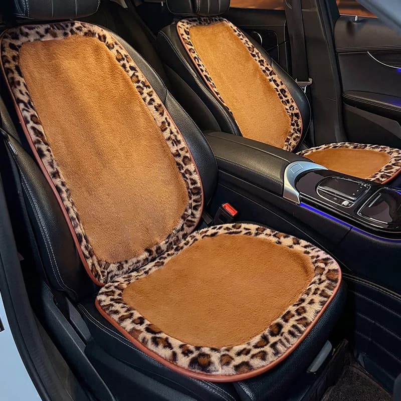 2024 New High End Leopard Plush Universal Winter Plush Car Seat Cover Women's Car Seat Cushion Car Interior Ornaments