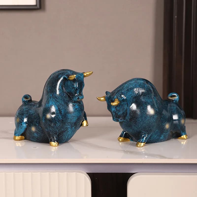 2Pcs Bull Ox Statue Modern Design Wealth Symbol Figurine Housewarming Gift Home Indoor Decor Ornament