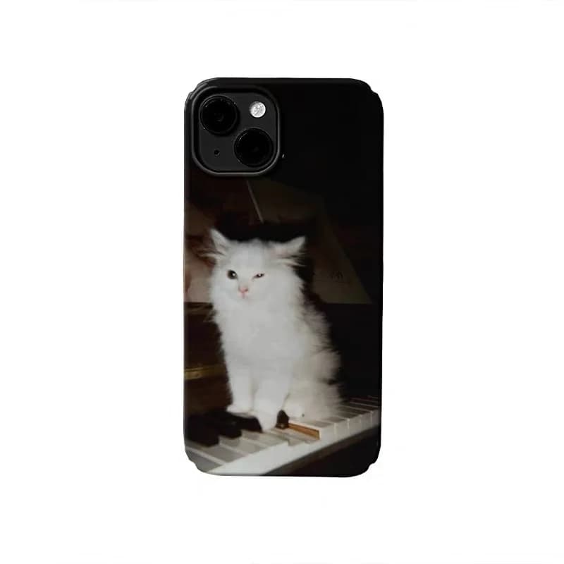 Ins Korean Black Piano Cat Phone Case for IPhone 17 Air 16E 15 14 Plus 13 Mini 11 Pro Max 12 Pro Back Cover XS XR SE Case