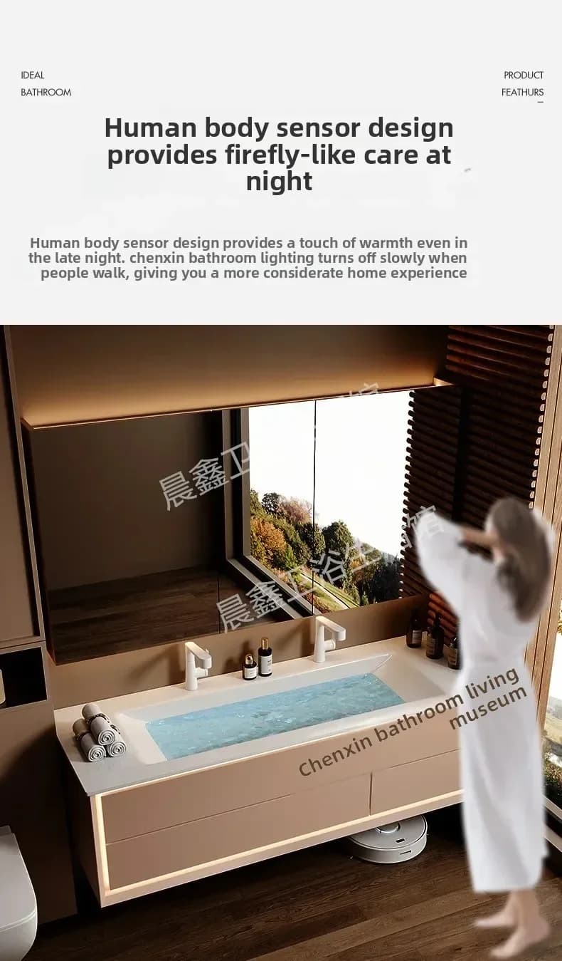 D9-Nordic Cream Style Bathroom Cabinets Wall-mounted Fog Removal Smart Mirror Cabinets Fashion Simple Furniture Mueble Lavabo