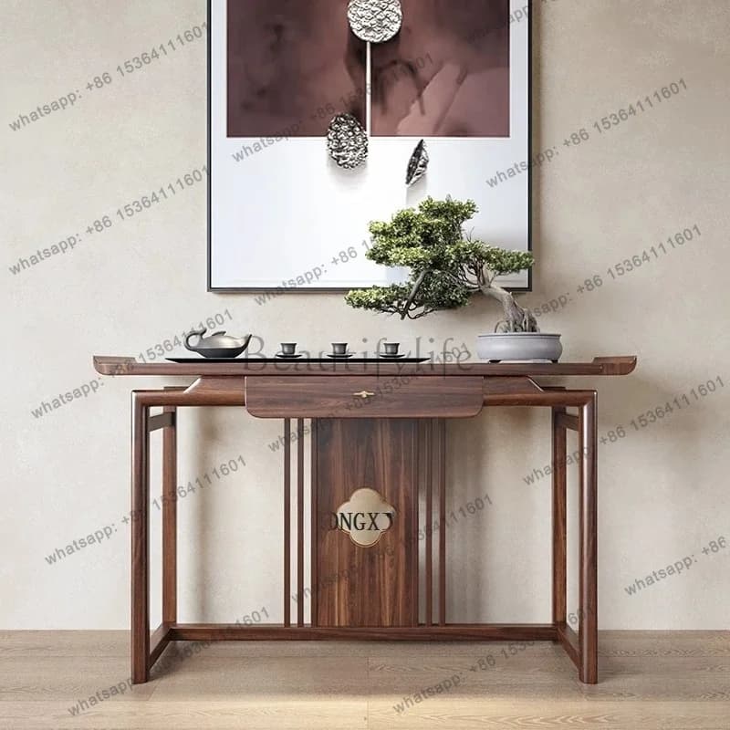 Light luxury simple door cabinet living room corridor decoration table solid wood wall table