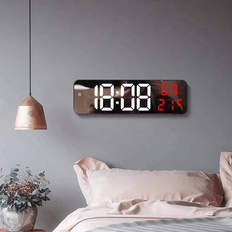 LEDDigital Wall Clock Wall-mounted Time Temperature Humidity Display Electronic Alarm Clock