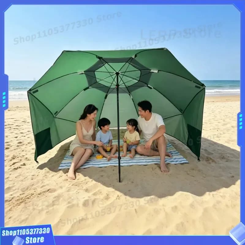 2.4m Portable Beach Tent Umbrella Large Fishing Parasol Multi Functional Canopy for Camping Team Outdoor Sun Shelter