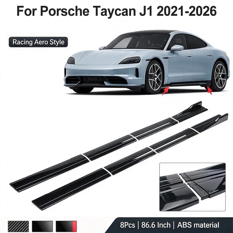 86.6inch/2.2m Sectional Side Skirt Extension Lips For Porsche Taycan J1 2021-2026 2022 - Racing Side Spoiler Car Mod Body Kits