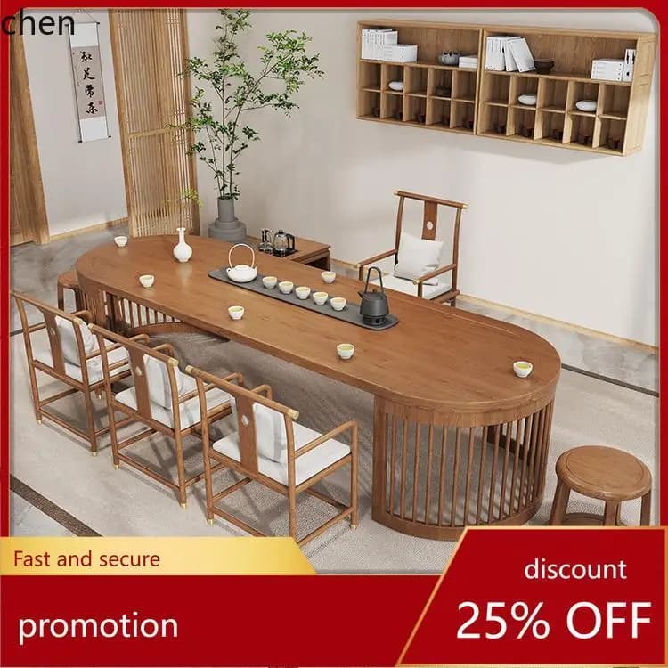 CZ Homestay Living Room Tea Table New Chinese Style Solid Wood Office Tea Brewing Table Zen Kung Fu Tea Table Semi-Circular