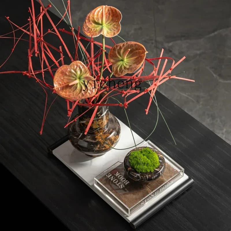 BJ-27 Marble Flower Vase Decoration High-end Study Living Room Floral Home Decor