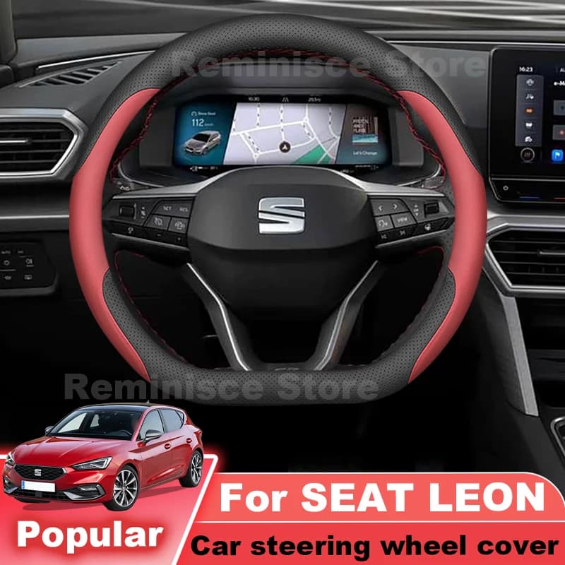 Nappa Leather Car Steering Wheel Cover For SEAT Leon MK3 MK2 2005-2019 2020 Ultra Thin Non Slip Steering Wheel Cover Accessories