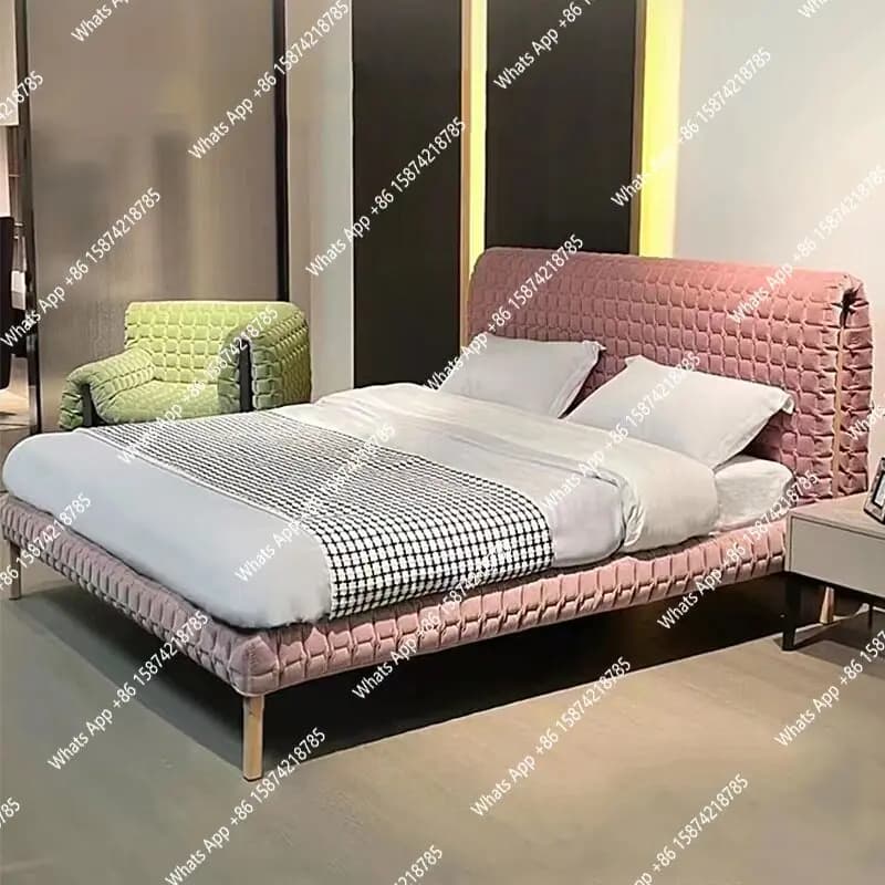 Fabric bed Italian minimalist modern minimalist master bedroom double wedding bed high-end light luxury designer furniture