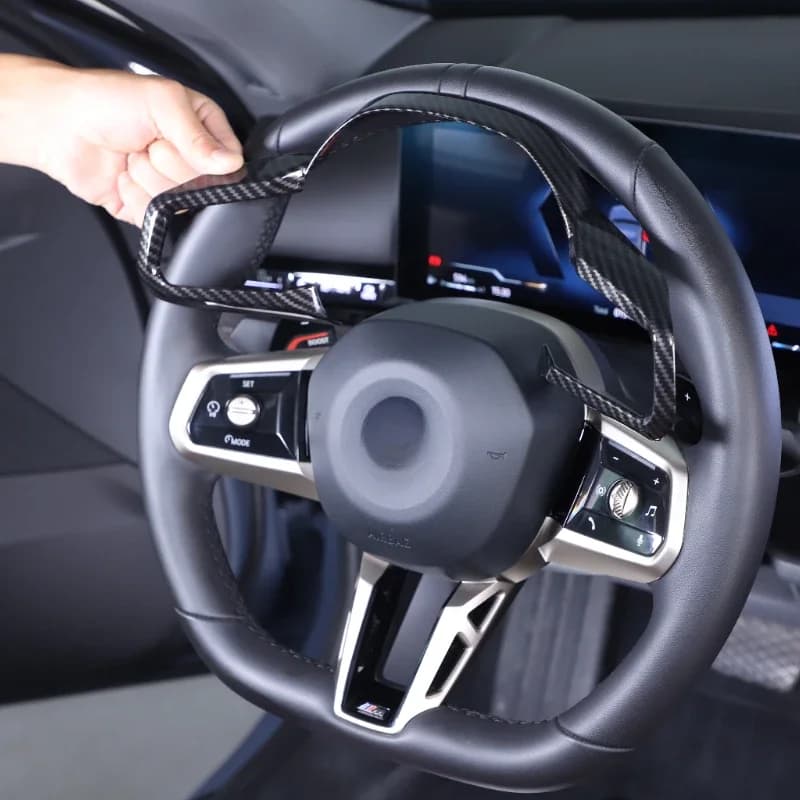 For BMW 5 Series G60 2024 2025 Car Carbon Fiber Texture Accessories ABS Interior Steering Wheel Panel Frame Cover Trim