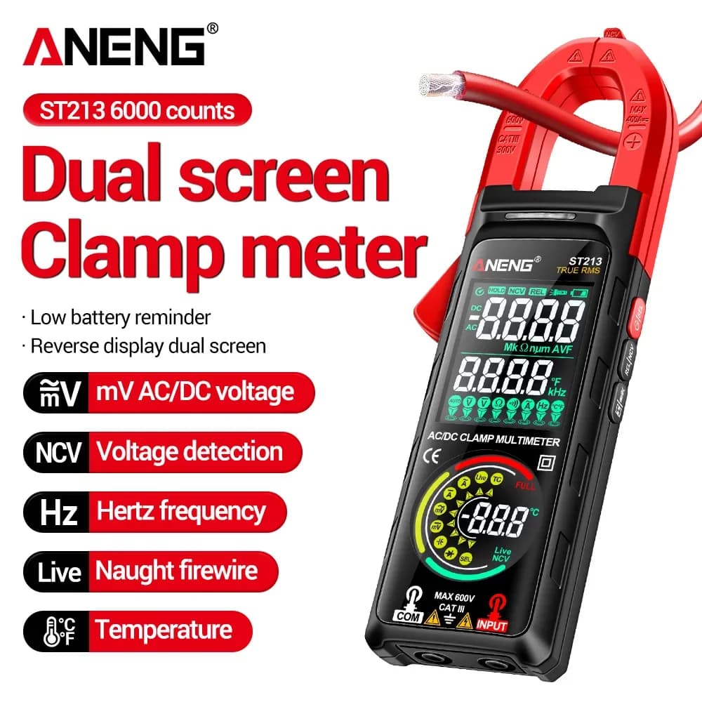 ANENG Multimeter Clamp Meter ST213 Smart Digital DC/AC Current Reverse Screen Dual Screen Display Non-contact Detection Test Too