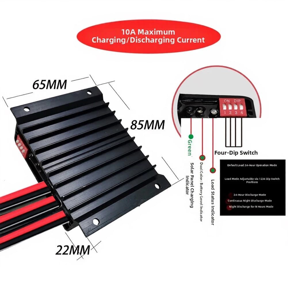 12 24V 10A Solar Charge Controller with Built In Overcharge Over Temperature and Reverse Polarity Protection for AGM and
