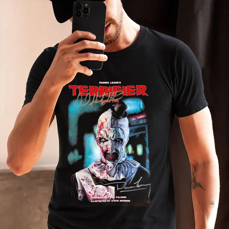Retro Horror Movie Terrifier Art The Clown Killer Scary Halloween Gift T Shirt Short Sleeve Graphic clothes All size tops S-6XL