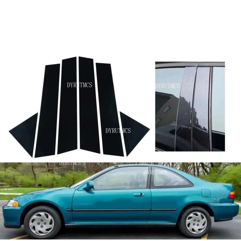 Glossy Black  Pillar Post Cover Trim Sticker  Fit For  Honda Civic Sedan 1992 -1995 Car Window Column Center B C Silver Carbon