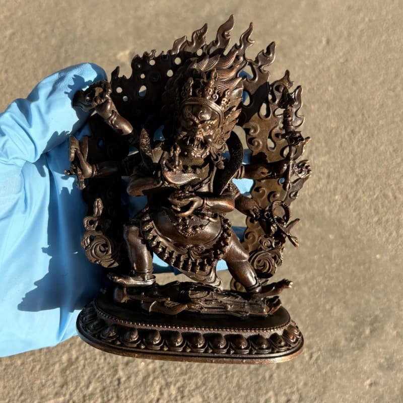 Nepalese Craftsmanship Tibetan Alloy Bronze Six-Armed Mahakala Wealth God Guardian Angel Open-Face Worship Ornament