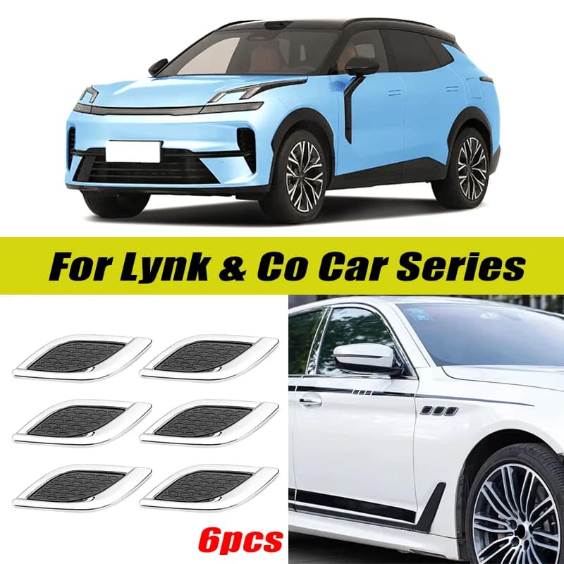 6Pcs Chrome / Black 3D Car Side Fender Air Vent Hood Scoop Outlet Cover Decorative Trim For Lynk & Co 01 02 03 05 06 07 08 09